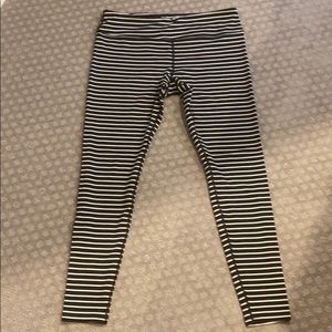 Black and white striped cropped yoga pants